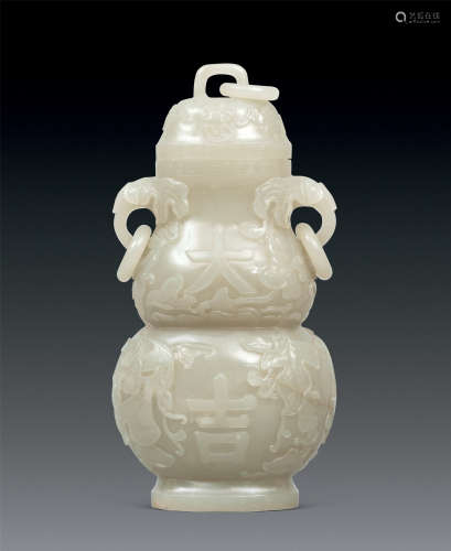 清中期 白玉雕大吉葫蘆瓶
