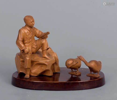六、七十年代 黃楊木雕民革題材雕塑