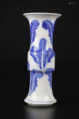 Qing Dynasty Blue/White Porcelain Gu Shape Vase