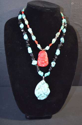 2 Pieces of Chinese Coral & Turquoise Necklaces