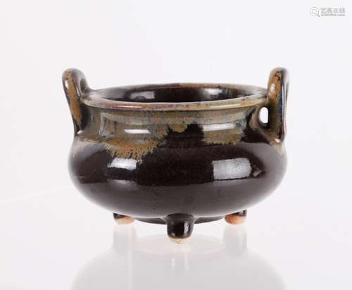 Early 20th C.Black Glazed Porcelain Incense Burner