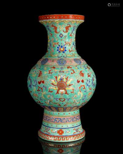 Chinese Ducai Enameled on Porcelain Vase, 20th C.