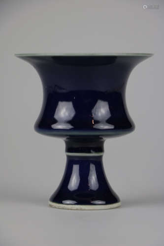 Chinese Blue Glazed Stembowl