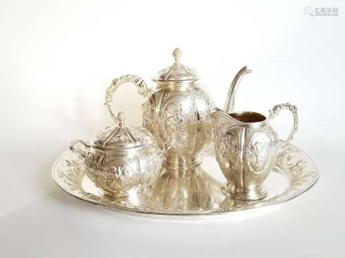 Antique Repousse Silver German Tea Set Tray