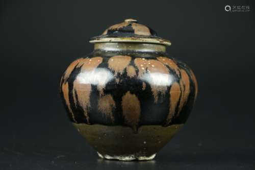 CiZhou Ware Brown Black Glazed Cover Jar