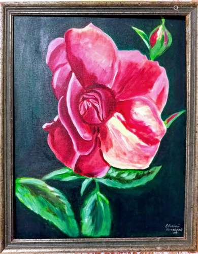 Contemporary study of the rose oil on canvas frame