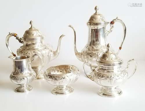 Sterling Silver Coffee Tea Service Hand Chased