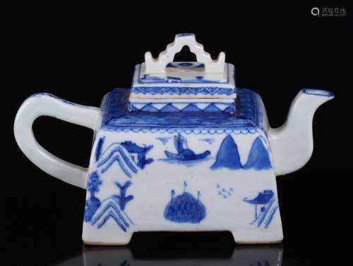 Chinese 19th C. Blue & White Porcelain Teapot