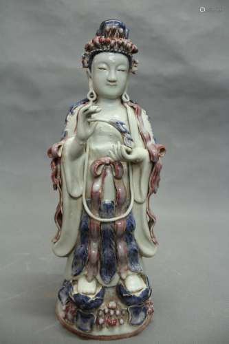 Chinese Blue/White Copper Red Guanyin