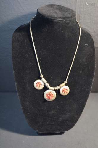 19th C. Silver Necklace w/ Coral