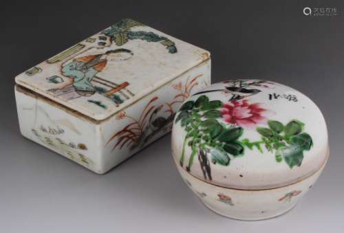 2 Chinese Porcelain Ink Box - Republic Period