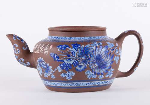 Chinese 19th C. Enameled Yixing Zisha Teapot