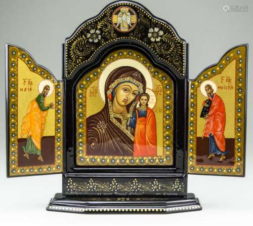 Russian Hand painted lacquer Icon triptych