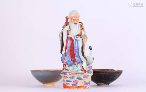 2 Porcelain Bowls & Famille Rose Carved Lao Shou
