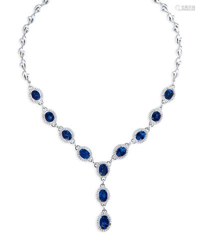 18K白金镶钻石“斯里兰卡”蓝宝石项链