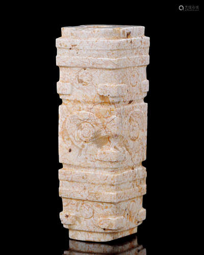 良渚文化 钙化玉琮勒