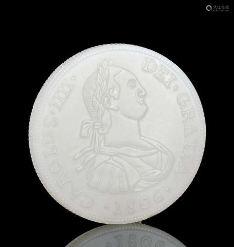清中期 白玉浮雕西班牙女皇币