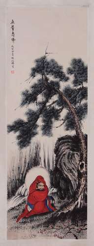 Chinese water color painting on paper scroll,