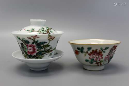 Two Chinese famille rose porcelain teacups.