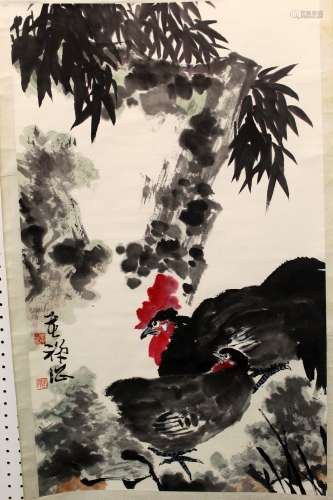 Chinese water color and ink painting on paper scroll,