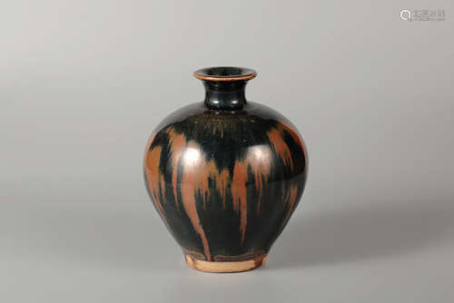 Chinese black and brown glazed pottery vase.