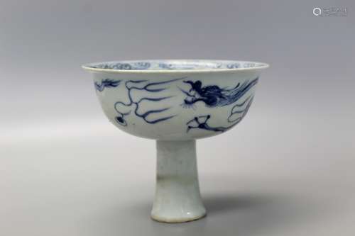 Chinese blue and white porcelain stem cup.