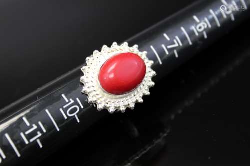 Sterling silver red coral ring.