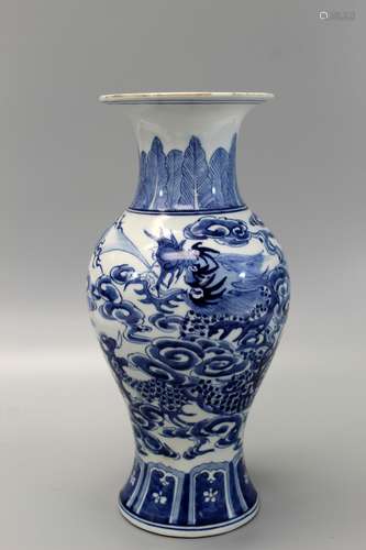 Chinese blue and white dragon vase.