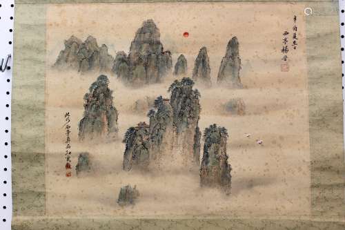 Chinese water color painting on paper scroll,