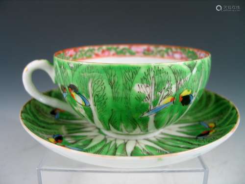 Chinese famille rose porcelain cup and saucer.