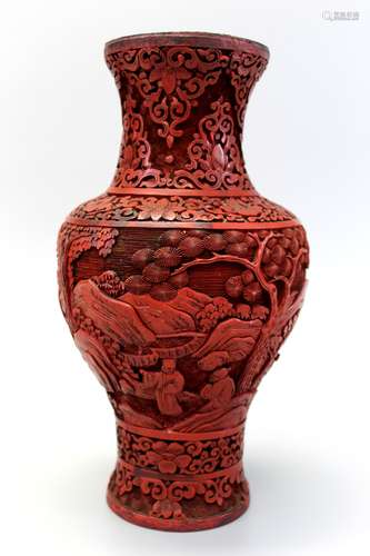 Chinese carved cinnabar vase.