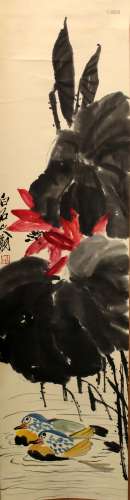 Chinese water color painting on paper scroll, attribute