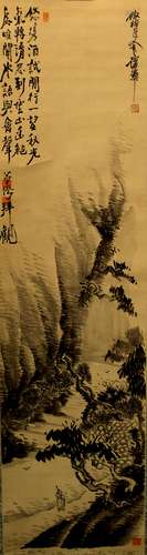 Chinese ink painting on silk scroll, attributed to Pu