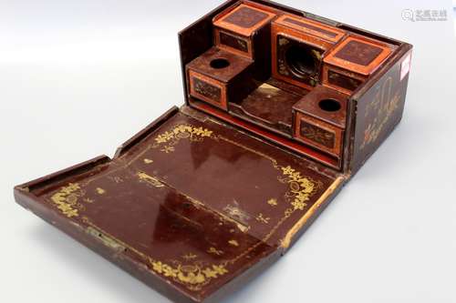 Chinese lacquered opium set wood box.