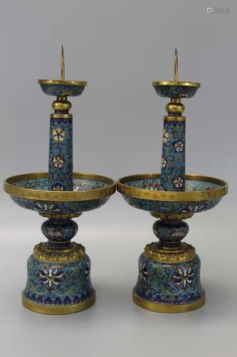 Pair of Chinese cloisonne candle holders, Qianlong