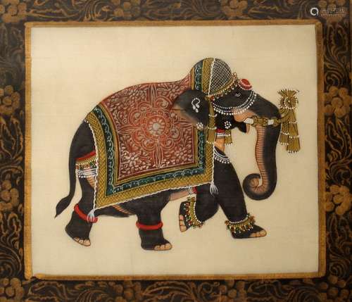 Indian miniature painting of elephant  on silk.