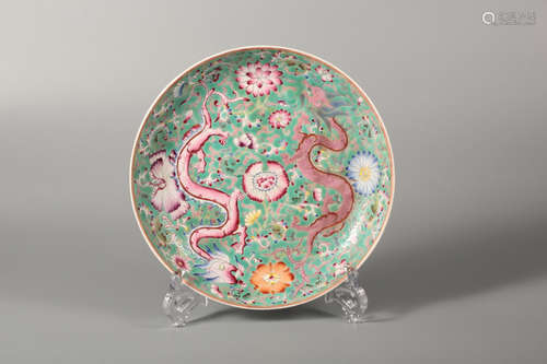 Chinese famille rose porcelain dragon plate, Xuantong