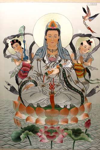 Chinese embroidery panel of Guanyin.