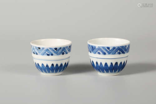 Pair of Chinese blue and white porcelain cups.