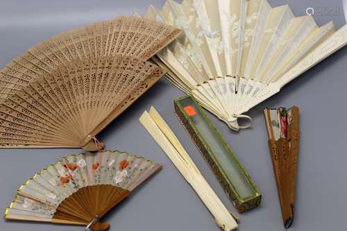 Group of five Chinese vintage fans.