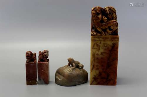 Group of four Chinese soapstone seals.