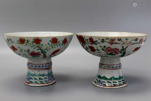 Pair Chinese famille rose porcelain stem cups, late