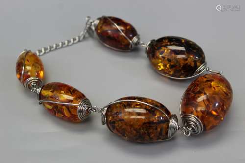 Large amber bead necklace.
