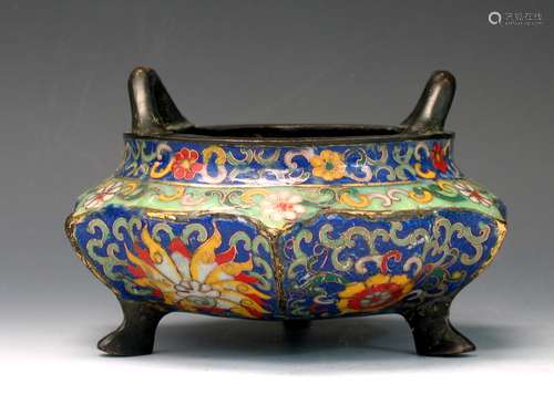 Chinese cloisonne enamel bronze censer.