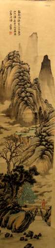 Chinese water color painting on paper scroll.