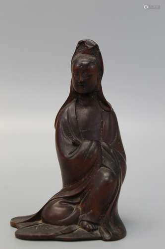 Chinese carved wood figure of Guanyin.