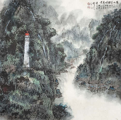 趙世光 陽山山水 紙本 鏡片