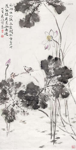 霍春陽 花鳥 紙本 鏡片