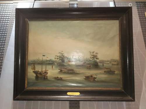 Chinese School Trade Oil Maritime Painting Circa 1850