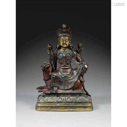 STATUETTE DE MANJUSRI SUR LE LION DE STYLE MING